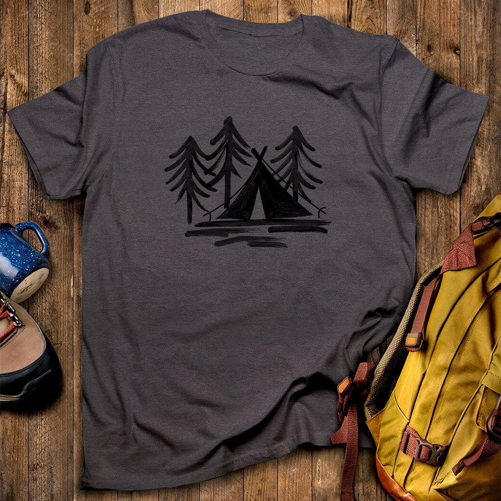 Painted Camp T-Shirt Dark Heather Adventure and Outdoors Themed T-Shirt