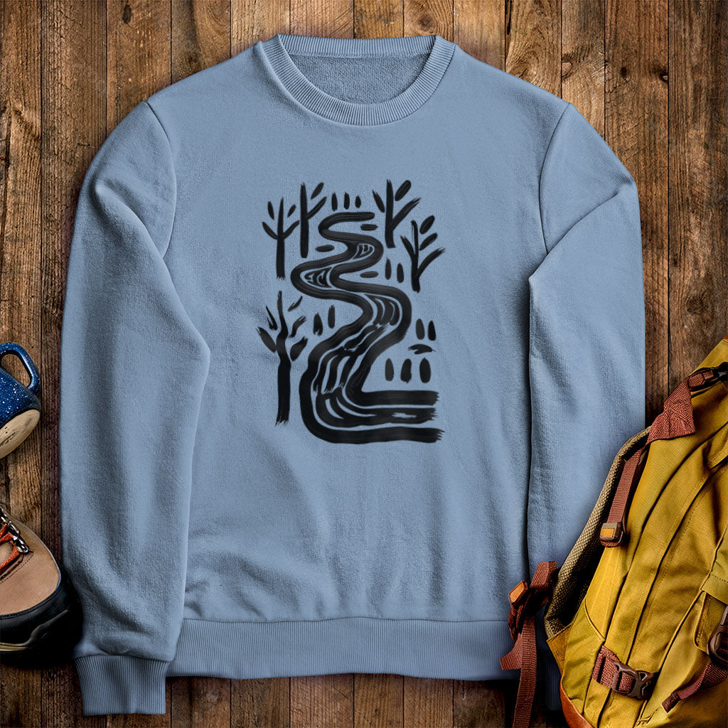 Painted River Crewneck Sweatshirt Stone Blue Adventure and Outdoors Themed Sweatshirt