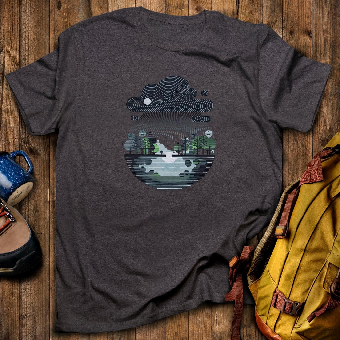 Rainy Day Reflection T-Shirt Dark Heather Adventure and Outdoors Themed T-Shirt