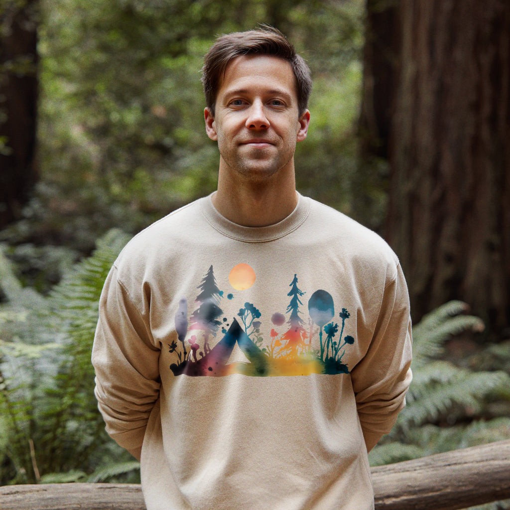 Watercolor Wildflower Retreat Crewneck Sweatshirt Adventure and Outdoors Themed Sweatshirt