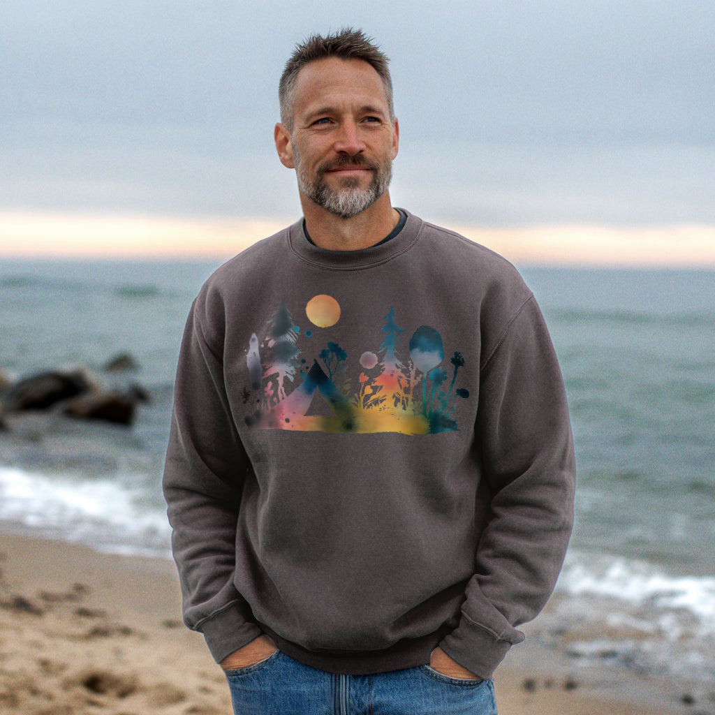 Watercolor Wildflower Retreat Crewneck Sweatshirt Adventure and Outdoors Themed Sweatshirt