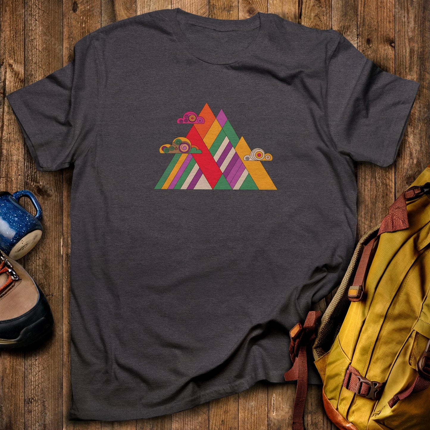 Retro Peaks T-Shirt Dark Heather Adventure and Outdoors Themed T-Shirt