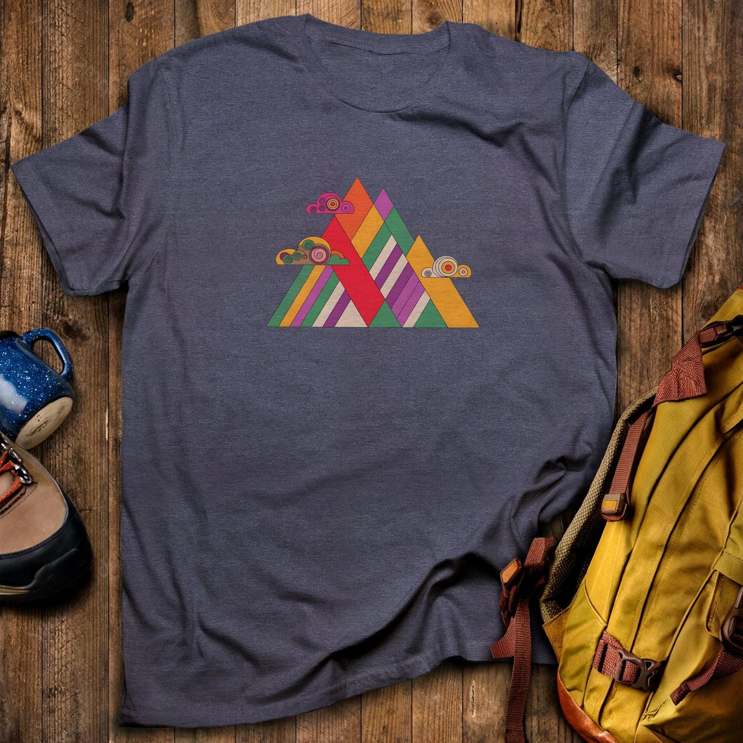 Retro Peaks T-Shirt Heather Navy Adventure and Outdoors Themed T-Shirt
