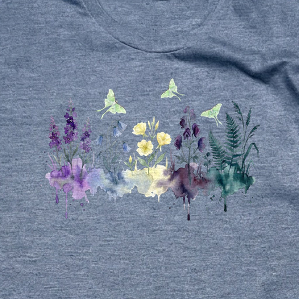 Watercolor Luna Moth Wildflowers T-Shirt