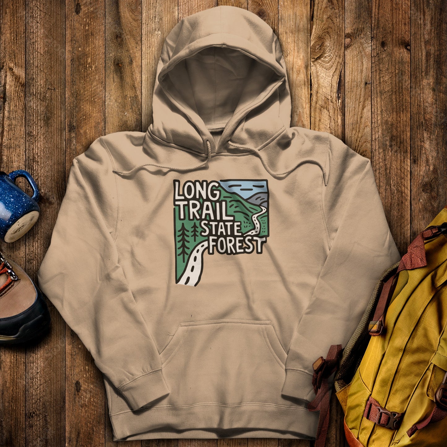 Long Trail State Forest Hoodie Sand Adventure and Outdoors Themed Hoodie