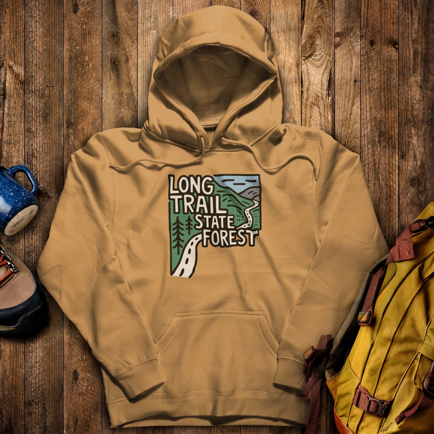 Long Trail State Forest Hoodie Mustard Adventure and Outdoors Themed Hoodie