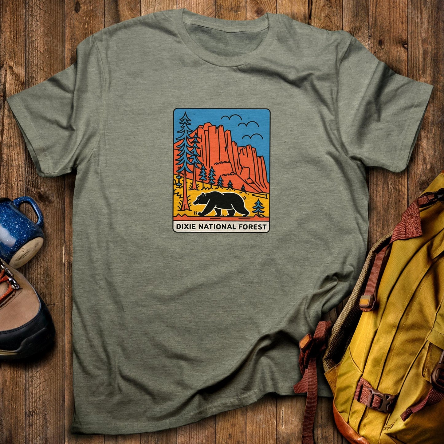 Dixie National Forest T-Shirt Heather Military Green Adventure and Outdoors Themed T-Shirt