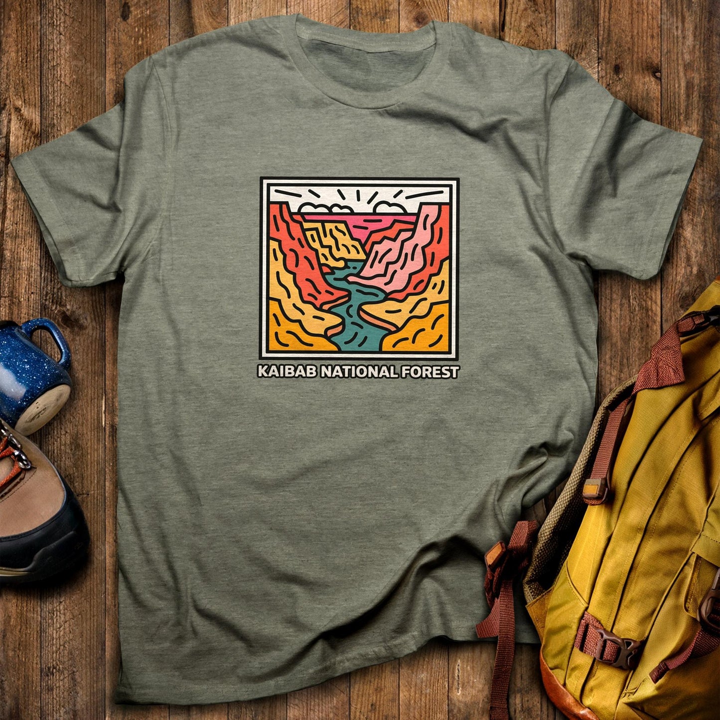 Kaibab National Forest T-Shirt Heather Military Green Adventure and Outdoors Themed T-Shirt