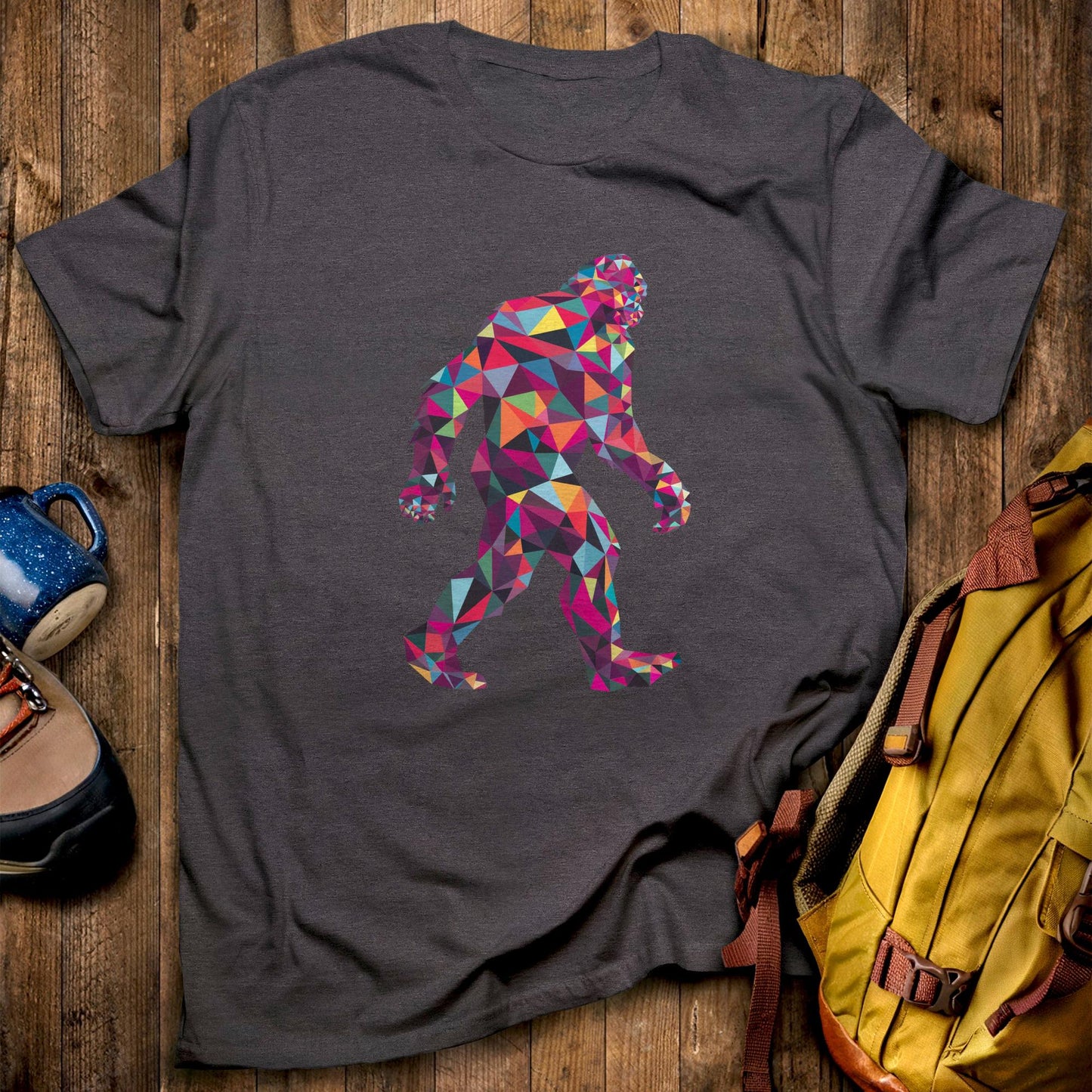 Sasquatch Mosaic T-Shirt Dark Heather Adventure and Outdoors Themed T-Shirt