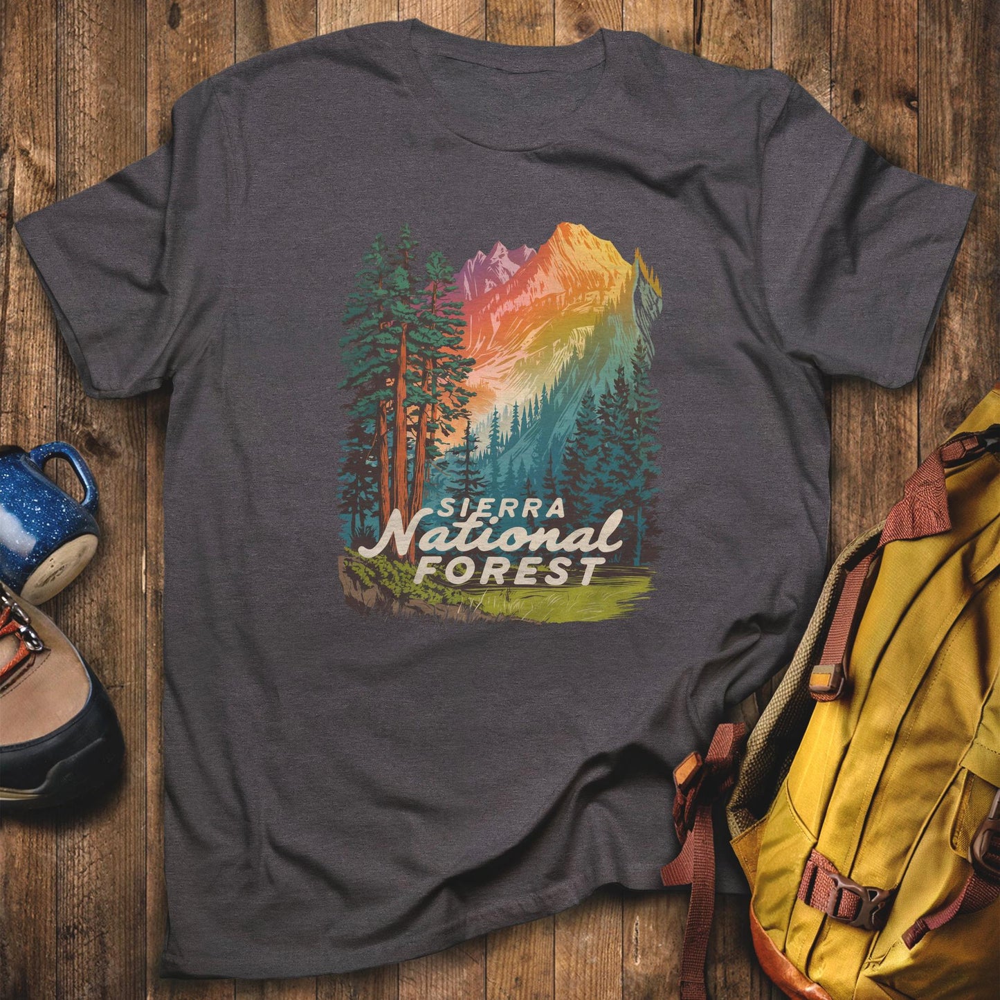 Sierra National Forest T-Shirt Dark Heather Adventure and Outdoors Themed T-Shirt