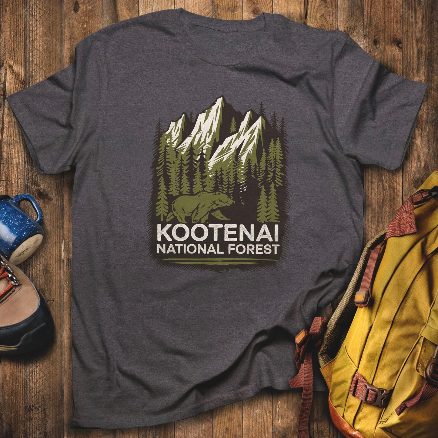 Kootenai National Forest T-Shirt Dark Heather Adventure and Outdoors Themed T-Shirt