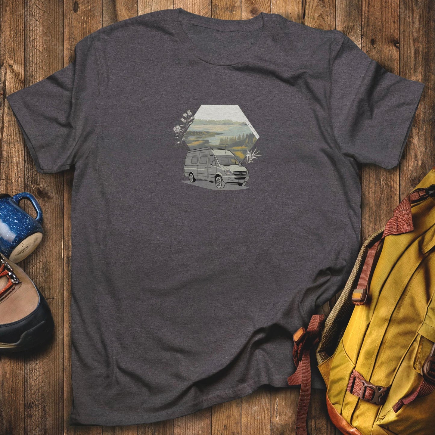 Ford Transit Hexagon T-Shirt Dark Heather Adventure and Outdoors Themed T-Shirt