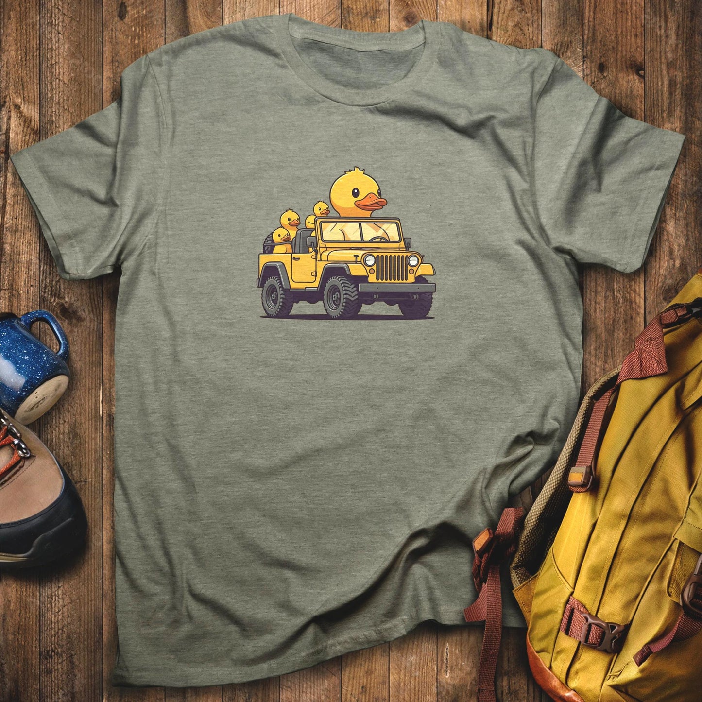 Duck Duck Jeep T-Shirt Heather Military Green Adventure and Outdoors Themed T-Shirt