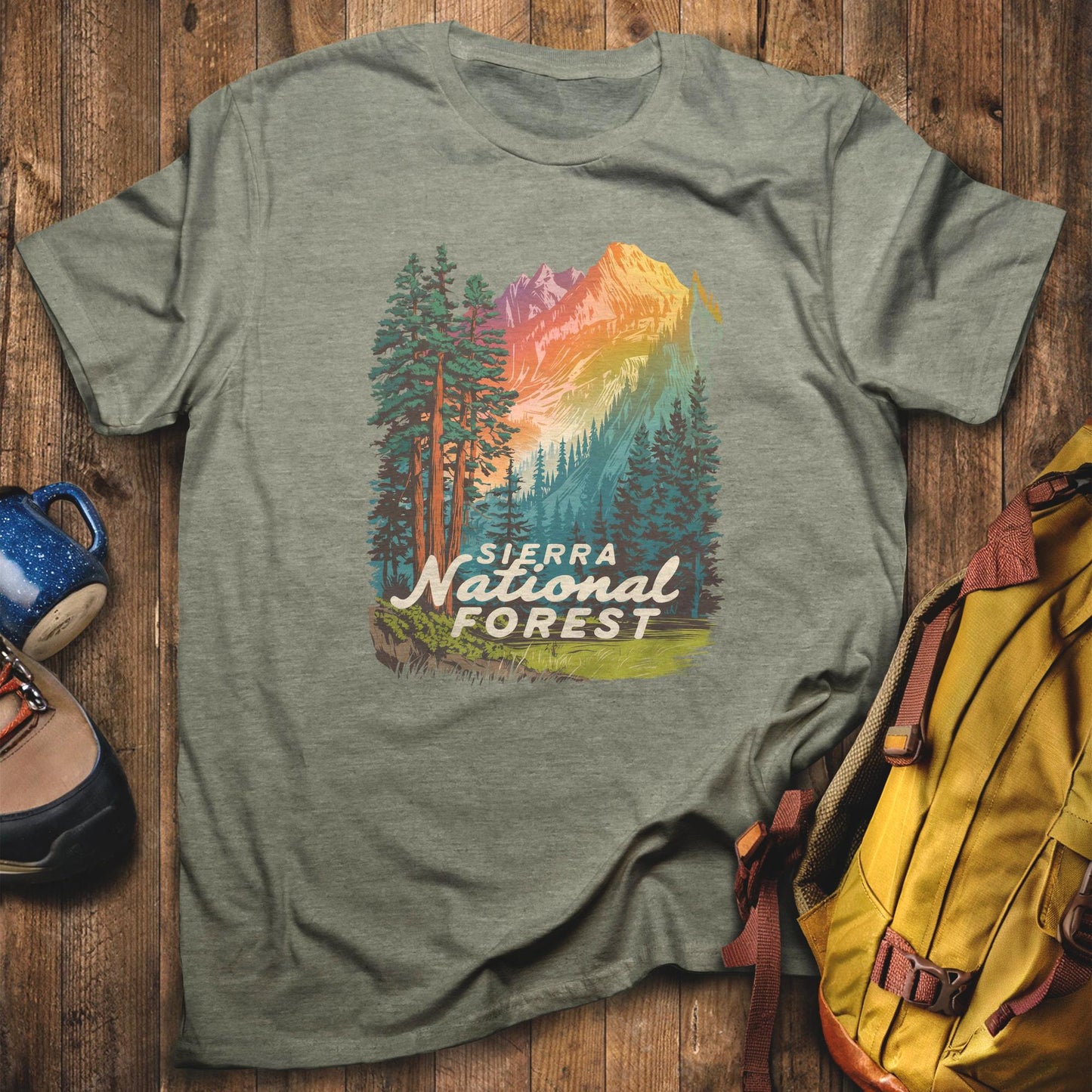 Sierra National Forest T-Shirt Heather Military Green Adventure and Outdoors Themed T-Shirt