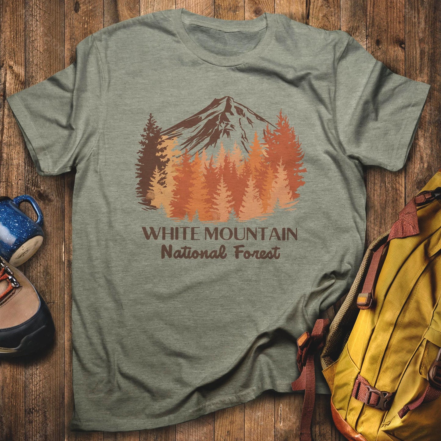 White Mountain National Forest T-Shirt Heather Military Green Adventure and Outdoors Themed T-Shirt