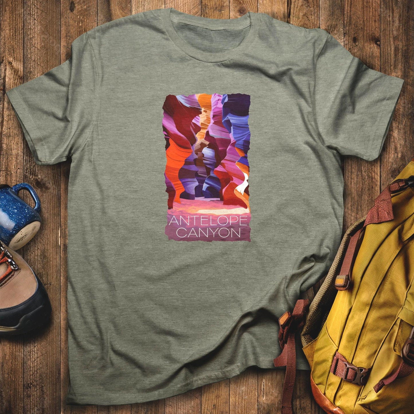 Vibrant Antelope Canyon T-Shirt Heather Military Green Adventure and Outdoors Themed T-Shirt