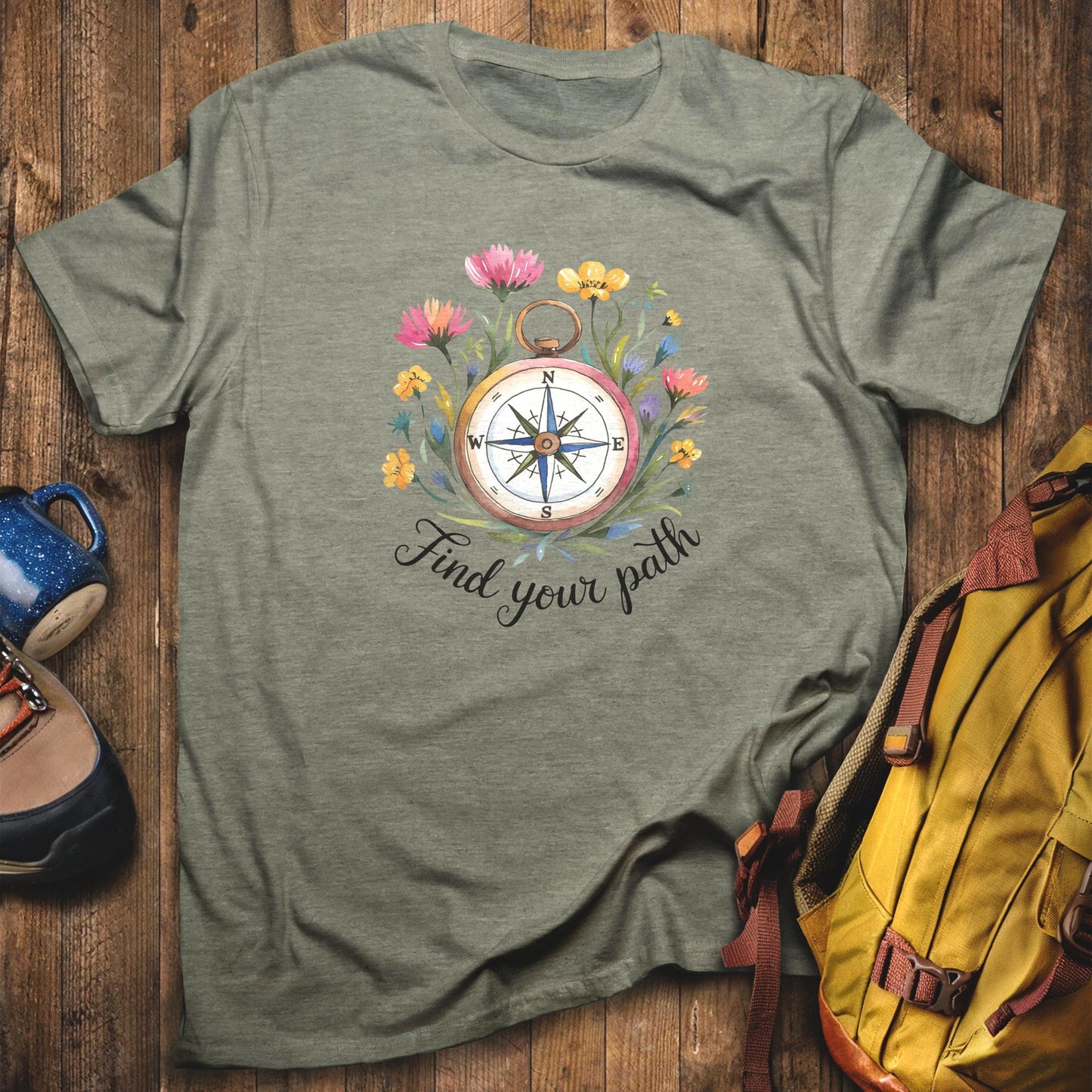 Find Your Path T-Shirt Heather Military Green Adventure and Outdoors Themed T-Shirt