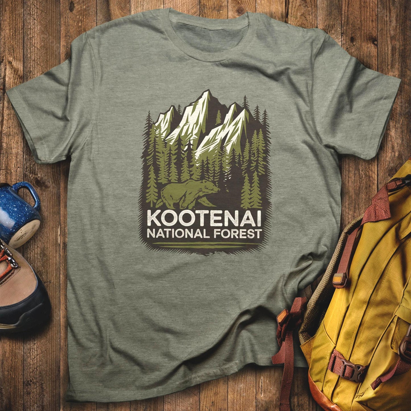 Kootenai National Forest T-Shirt Heather Military Green Adventure and Outdoors Themed T-Shirt