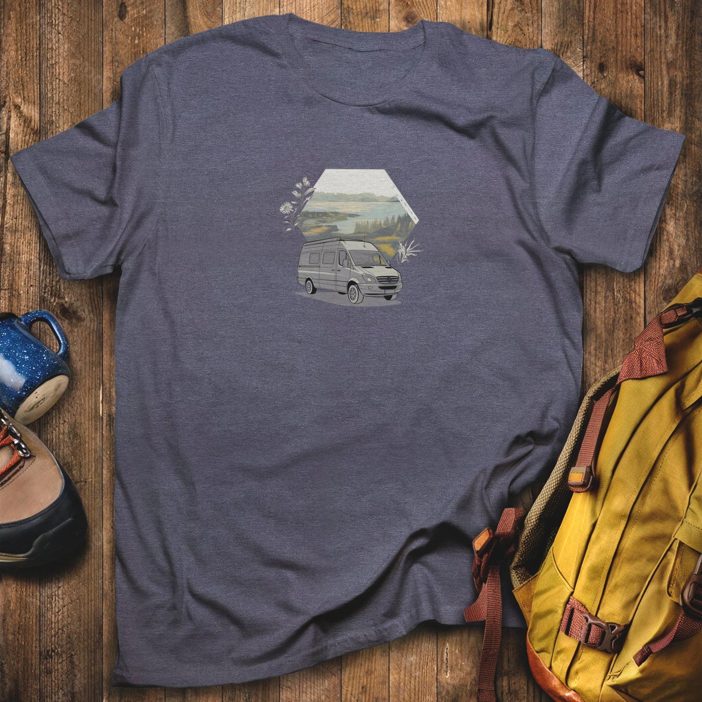 Ford Transit Hexagon T-Shirt Heather Navy Adventure and Outdoors Themed T-Shirt
