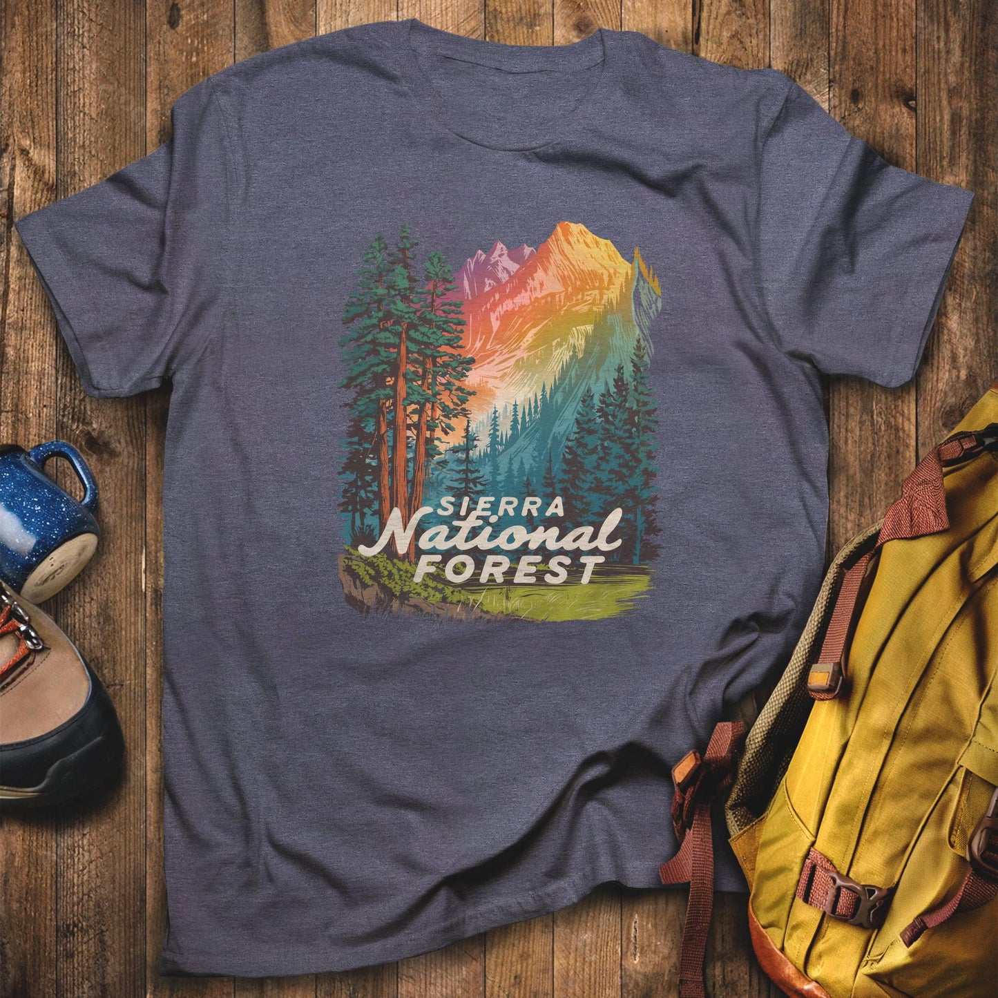 Sierra National Forest T-Shirt Heather Navy Adventure and Outdoors Themed T-Shirt