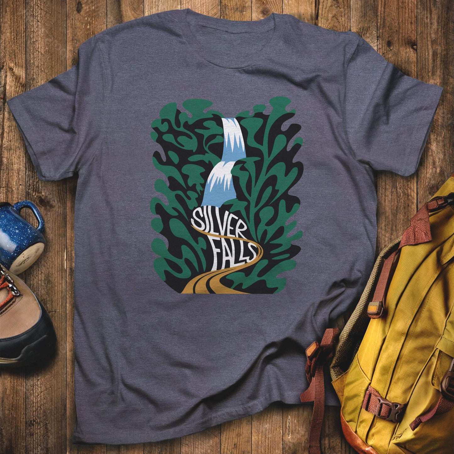 Silver Falls State Park T-Shirt Heather Navy Adventure and Outdoors Themed T-Shirt