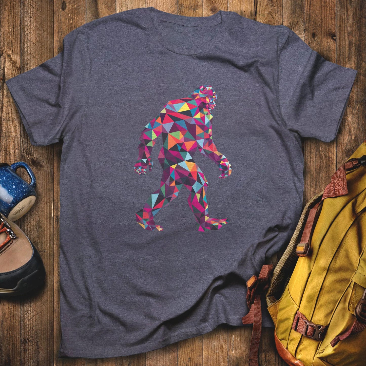 Sasquatch Mosaic T-Shirt Heather Navy Adventure and Outdoors Themed T-Shirt