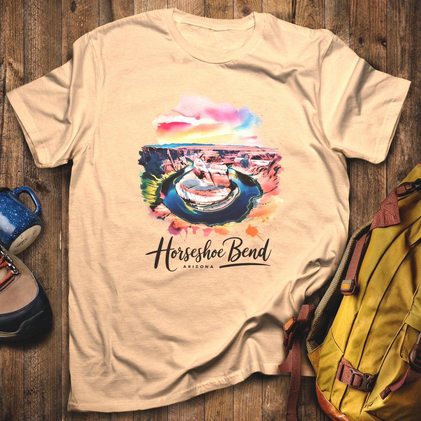 Horseshoe Bend Watercolor T-Shirt Sand Adventure and Outdoors Themed T-Shirt