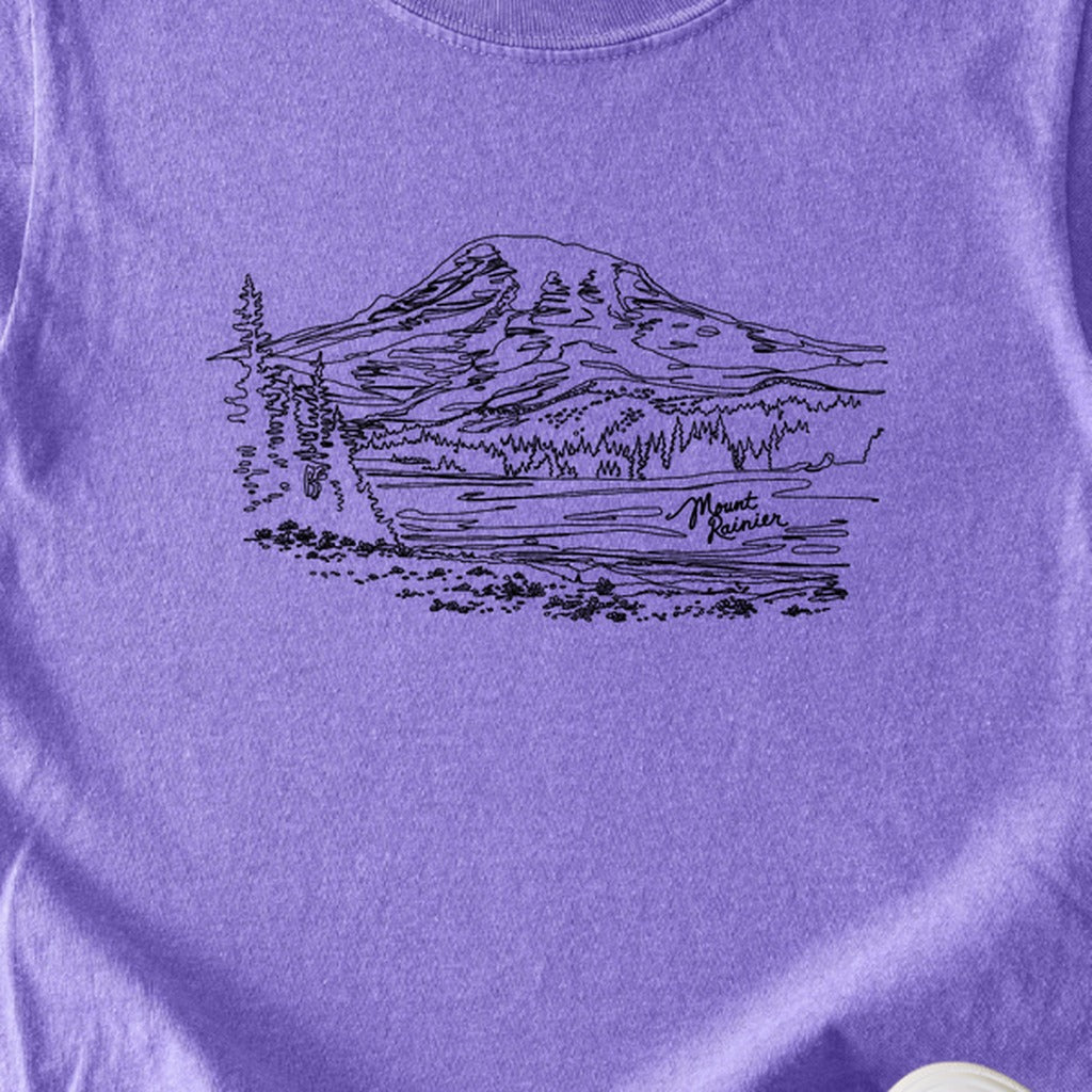Mount Rainier Line Drawing Kids Cotton T-Shirt