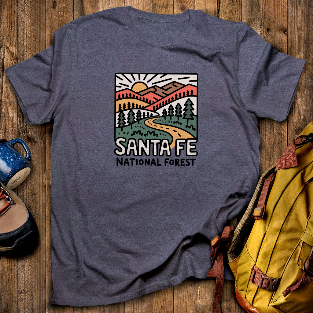 Sante Fe National Forest T-Shirt Heather Navy Adventure and Outdoors Themed T-Shirt
