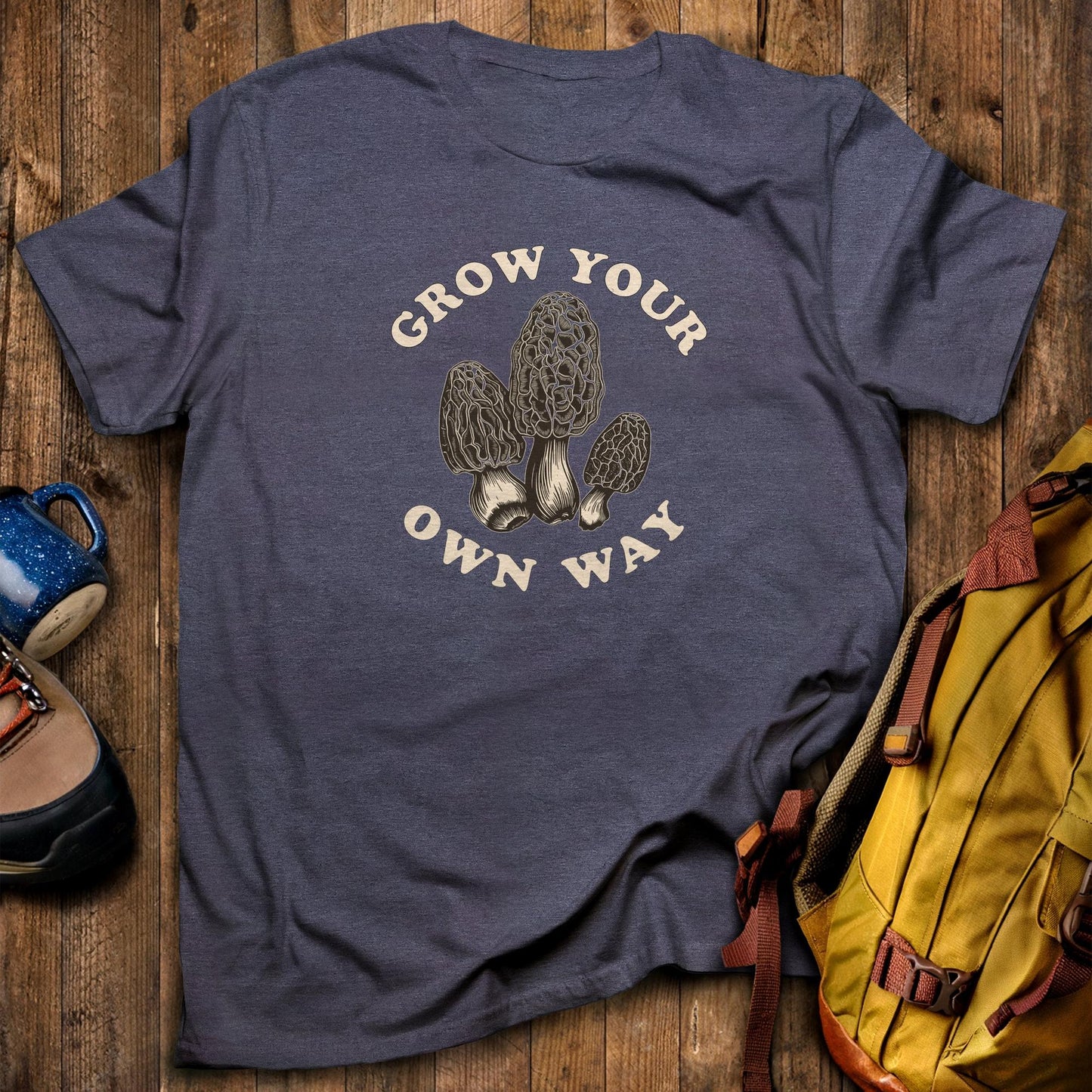 Grow Your Own Way T-Shirt Heather Navy Adventure and Outdoors Themed T-Shirt