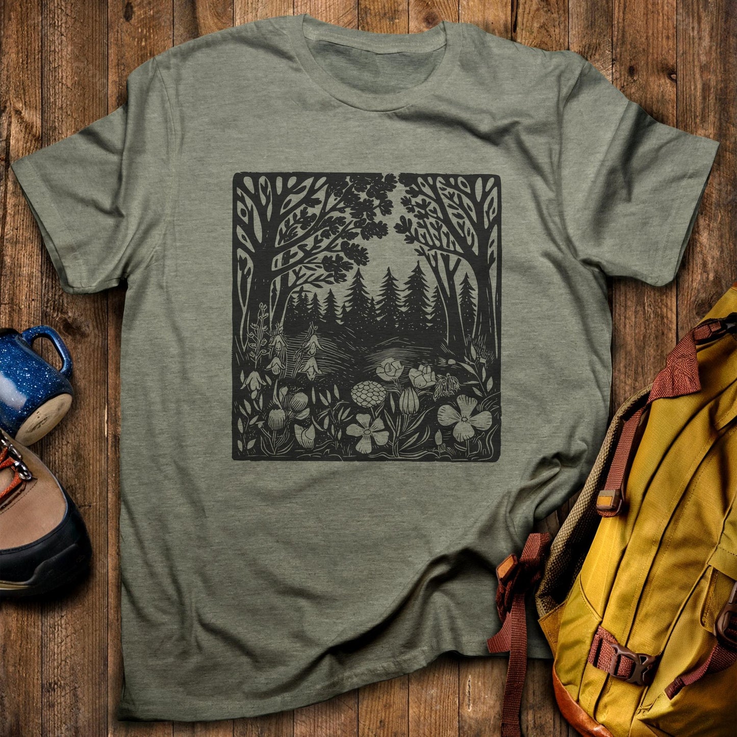 Forest Bloom T-Shirt Heather Military Green Adventure and Outdoors Themed T-Shirt