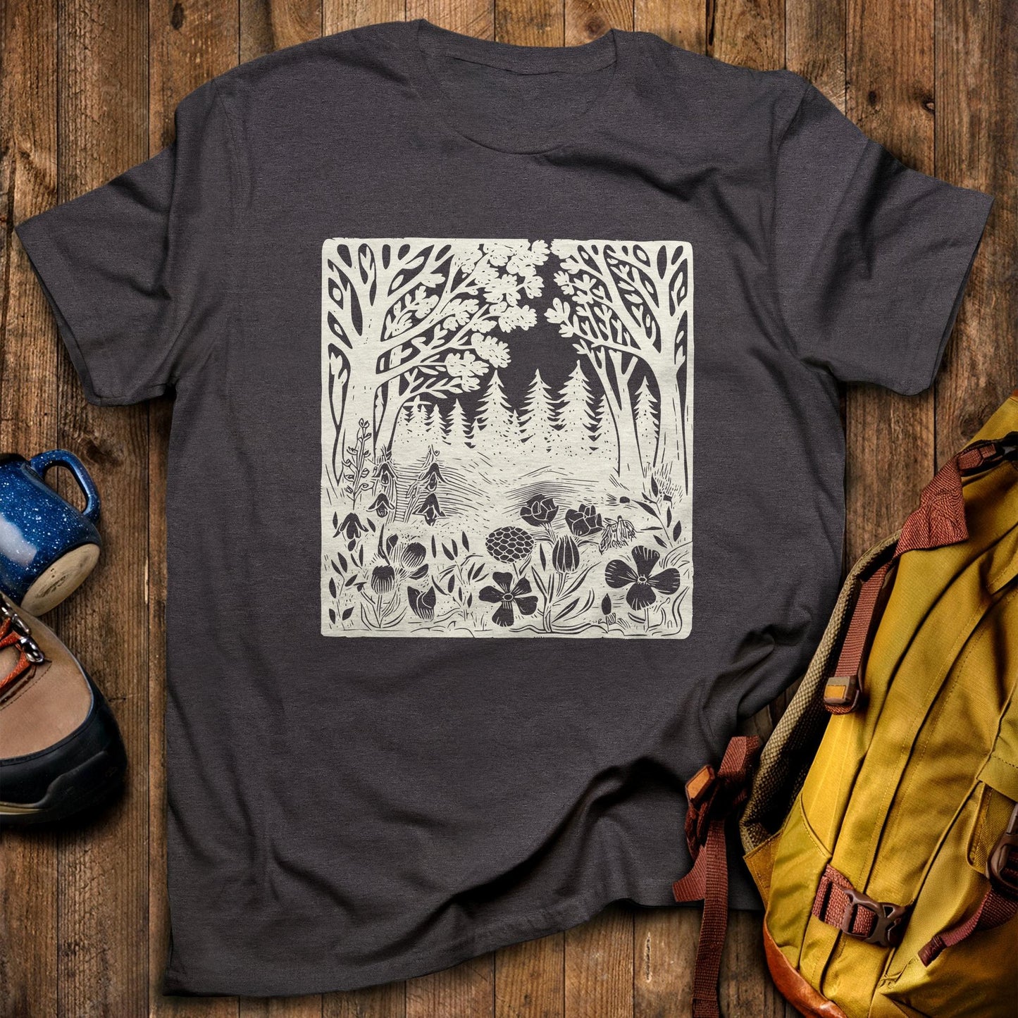 Forest Bloom T-Shirt Dark Heather Adventure and Outdoors Themed T-Shirt