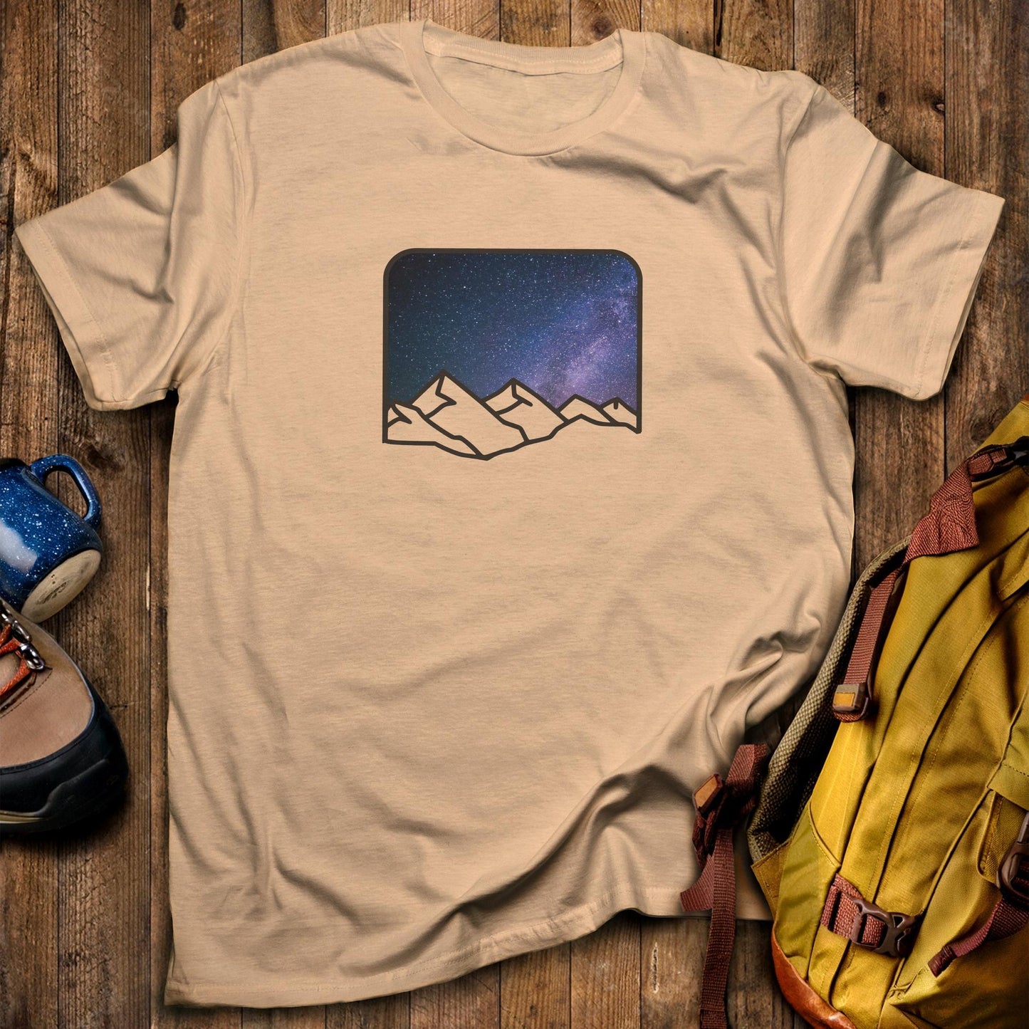 Starry Peaks T-Shirt Sand Adventure and Outdoors Themed T-Shirt