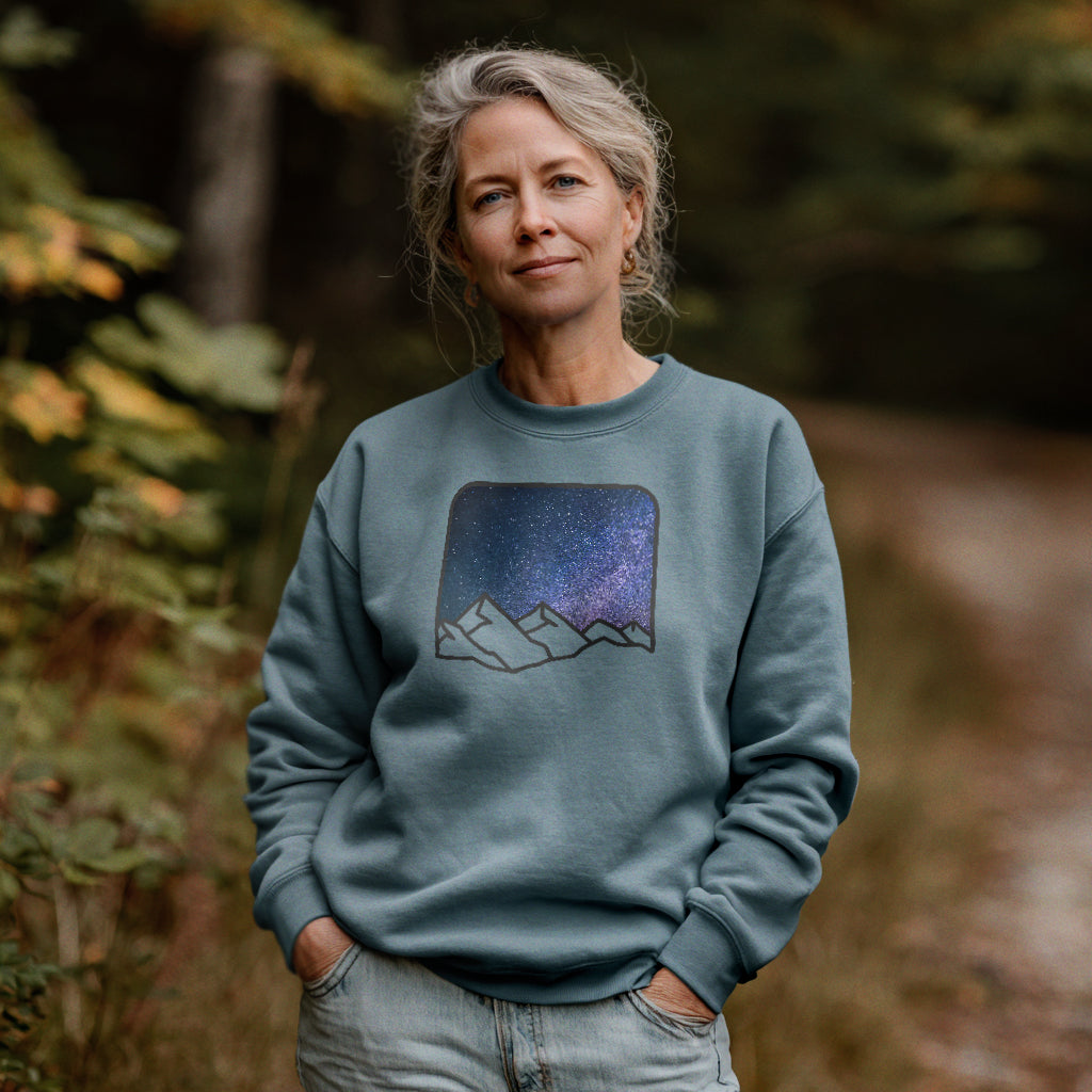 Starry Peaks Crewneck Sweatshirt Adventure and Outdoors Themed Sweatshirt