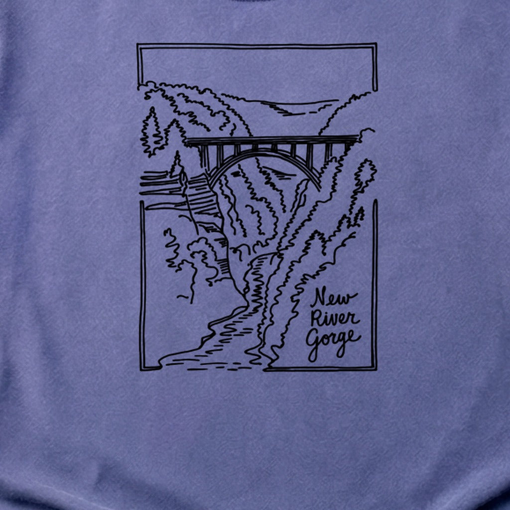 New River Gorge Line Drawing Cotton T-Shirt