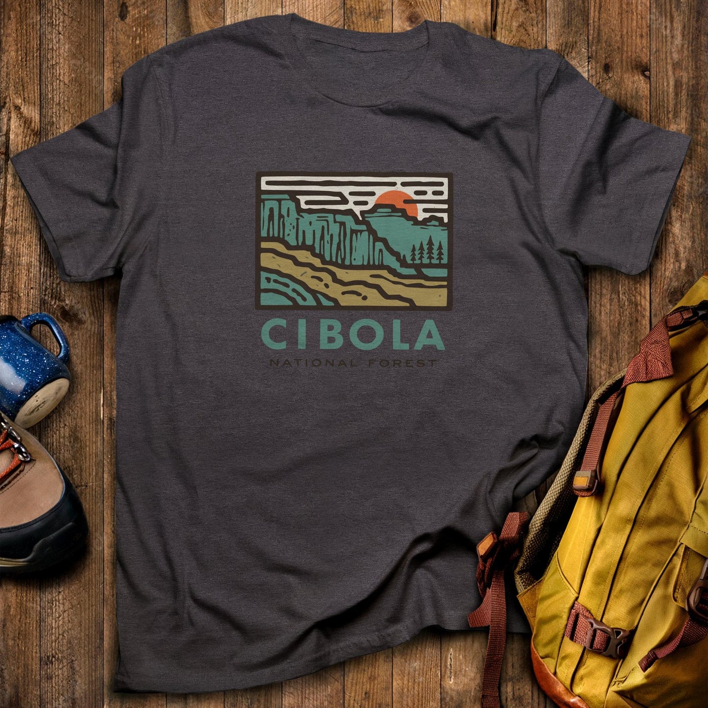 Cibola National Forest T-Shirt Dark Heather Adventure and Outdoors Themed T-Shirt