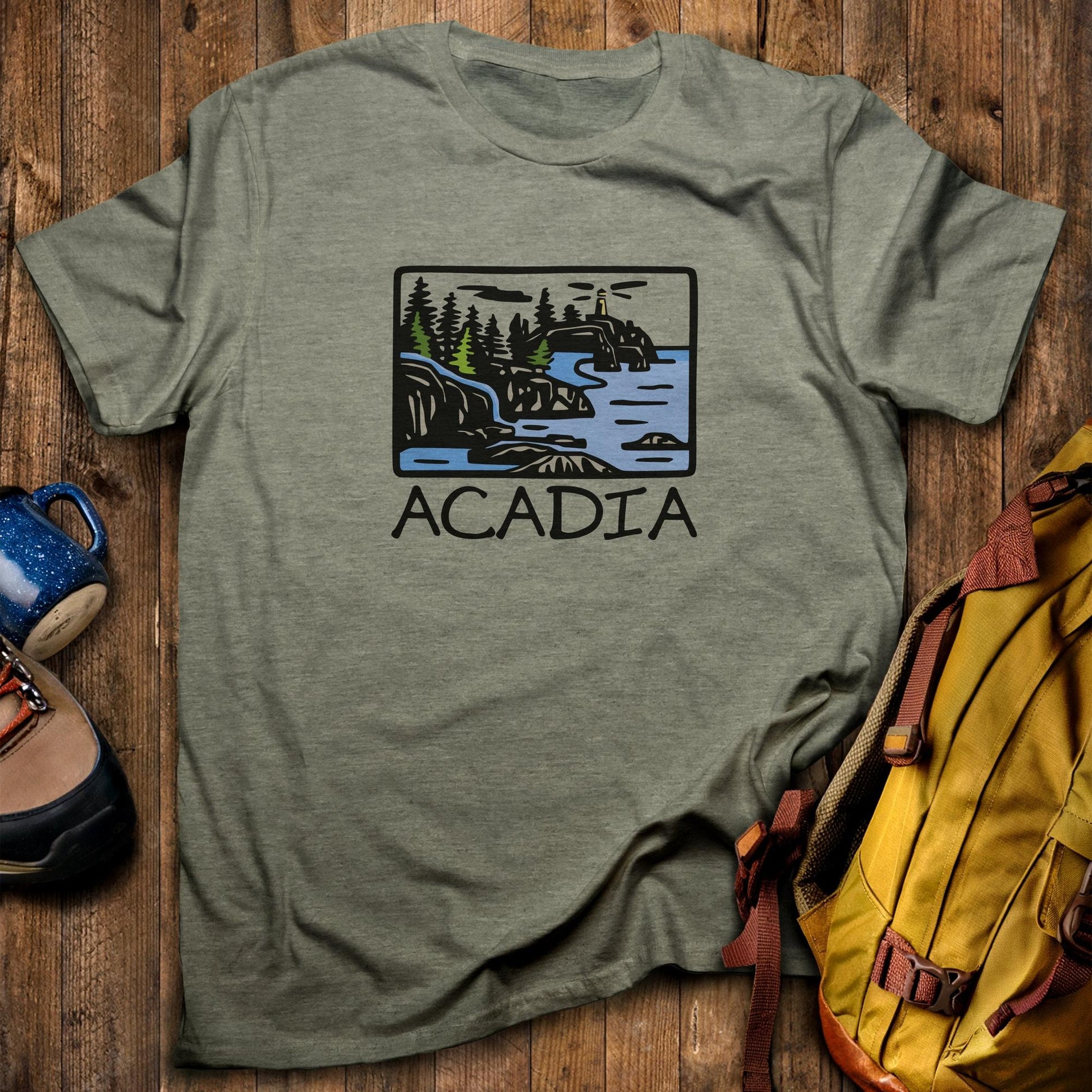 Acadia National Park T-Shirt Heather Military Green Adventure and Outdoors Themed T-Shirt