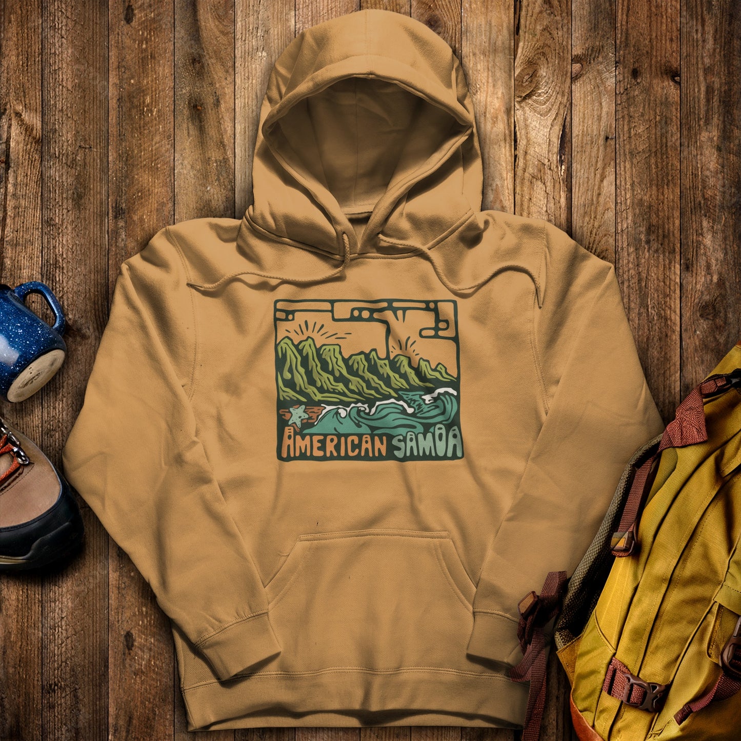 American Samoa National Park Hoodie Mustard Adventure and Outdoors Themed Hoodie
