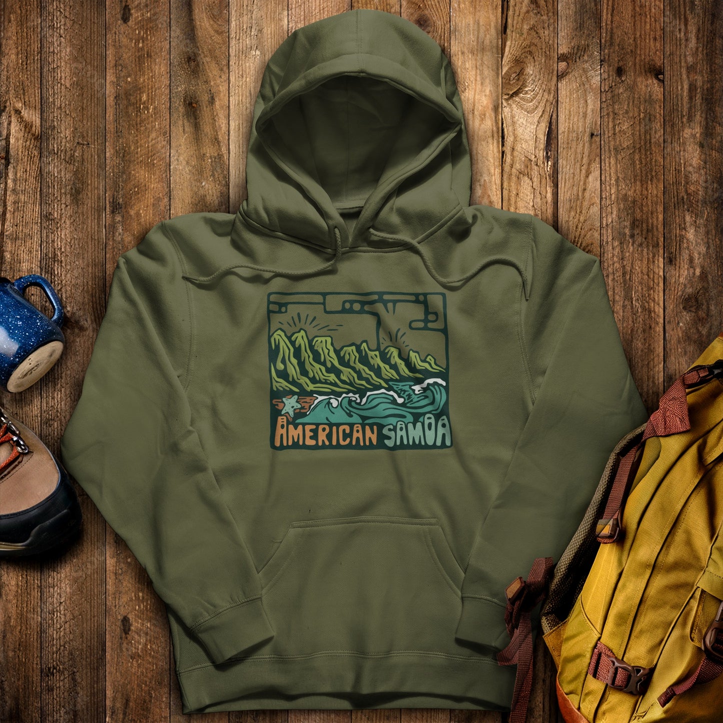 American Samoa National Park Hoodie Military Green Adventure and Outdoors Themed Hoodie