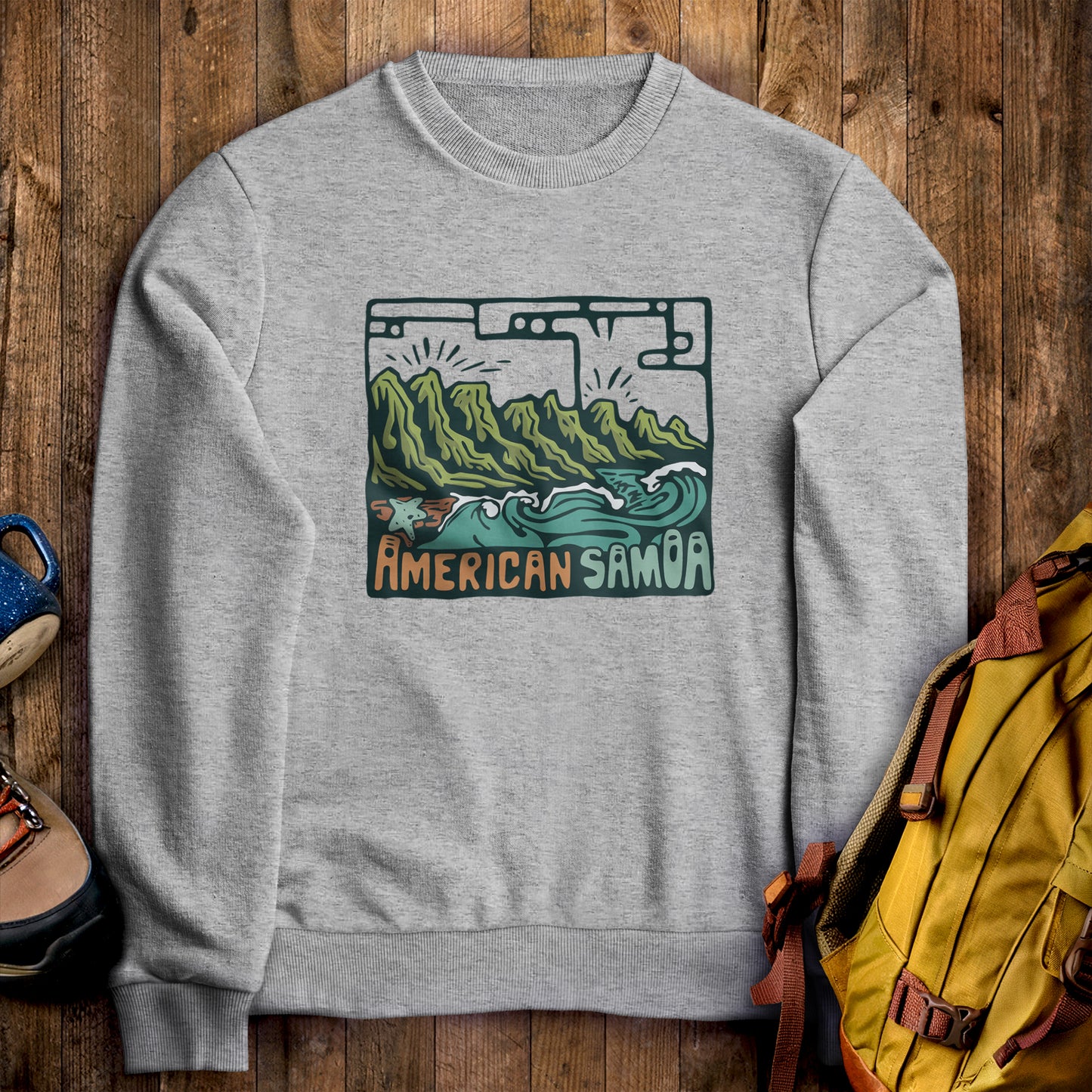 American Samoa National Park Crewneck Sweatshirt Sport Grey Adventure and Outdoors Themed Sweatshirt