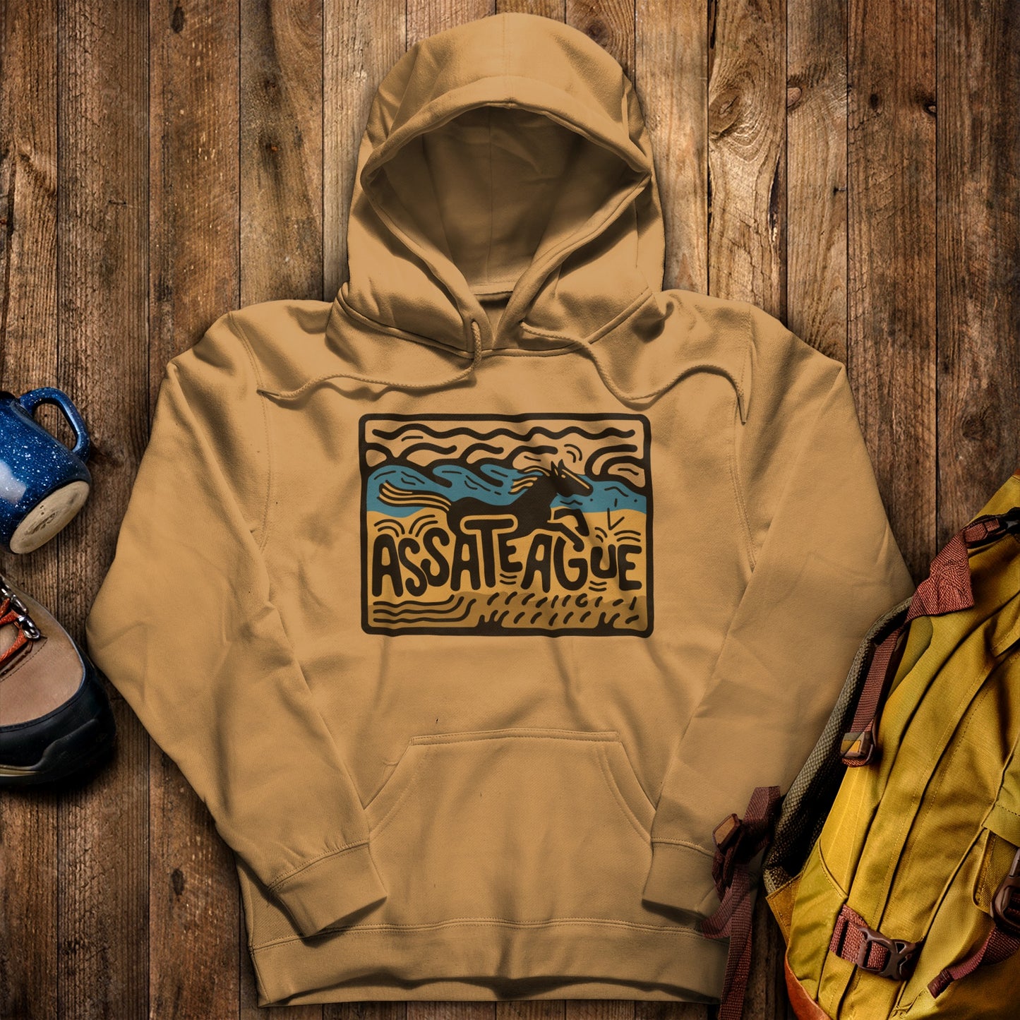 Assateague Island Hoodie Mustard Adventure and Outdoors Themed Hoodie