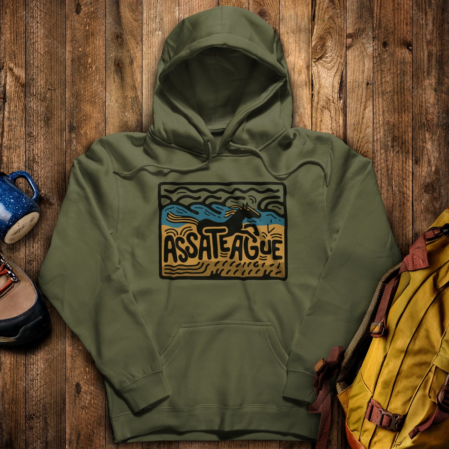 Assateague Island Hoodie Military Green Adventure and Outdoors Themed Hoodie