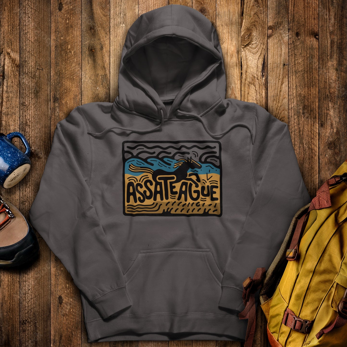 Assateague Island Hoodie Charcoal Adventure and Outdoors Themed Hoodie