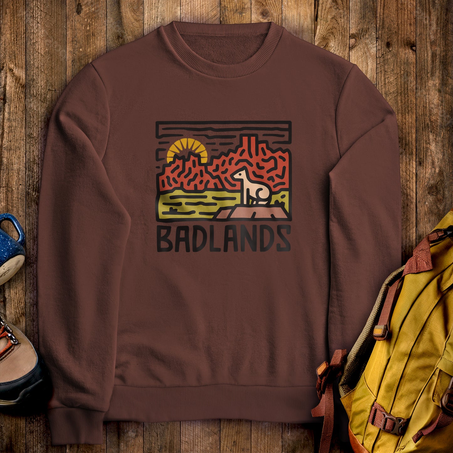 Badlands National Park Crewneck Sweatshirt Cocoa Adventure and Outdoors Themed Sweatshirt