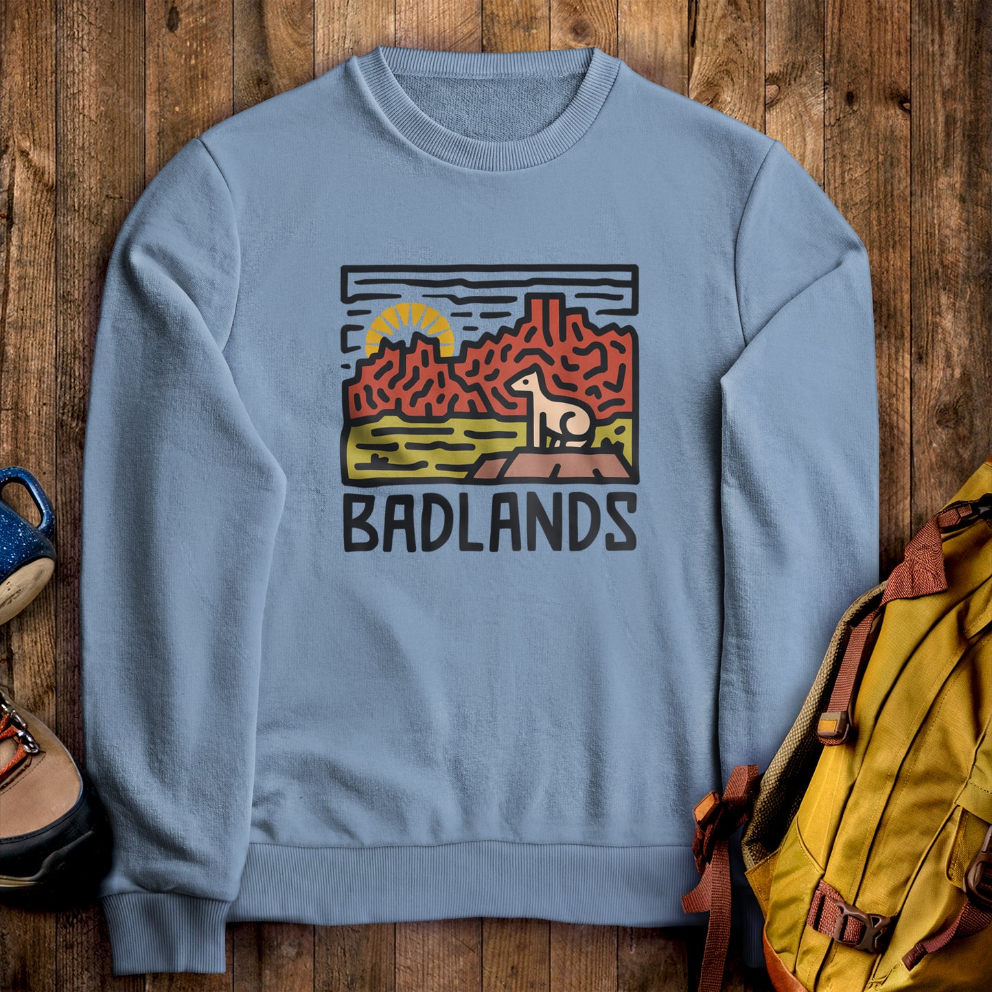 Badlands National Park Crewneck Sweatshirt Stone Blue Adventure and Outdoors Themed Sweatshirt