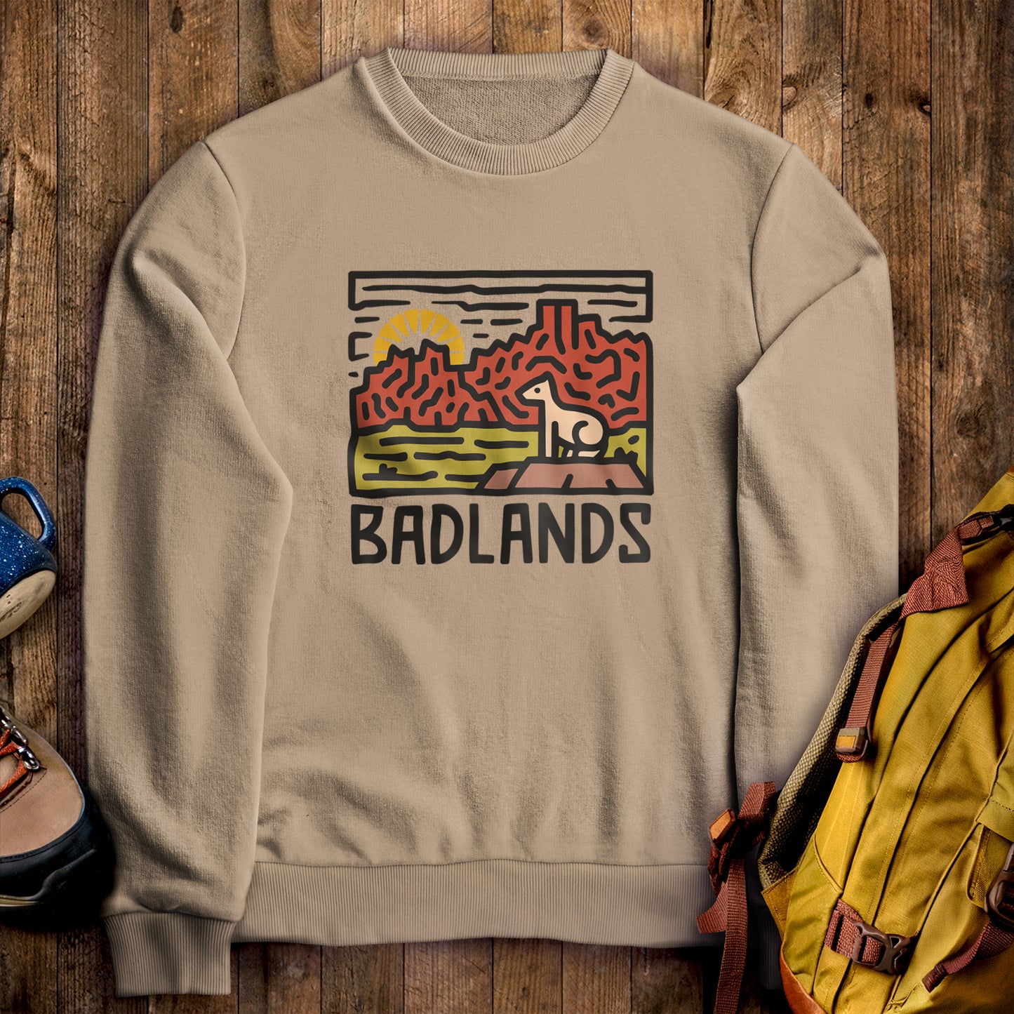 Badlands National Park Crewneck Sweatshirt Sand Adventure and Outdoors Themed Sweatshirt