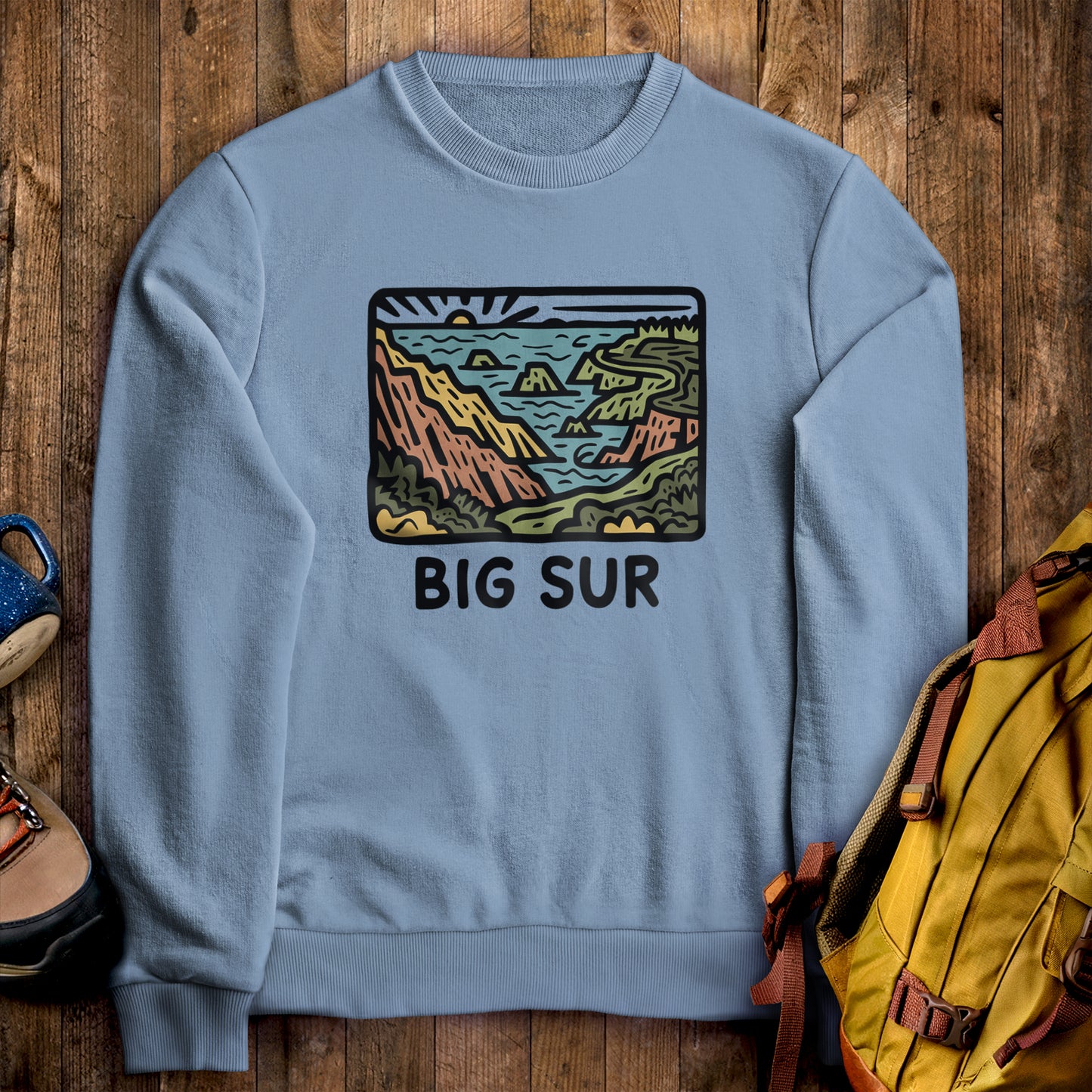 Big Sur State Park Crewneck Sweatshirt Stone Blue Adventure and Outdoors Themed Sweatshirt