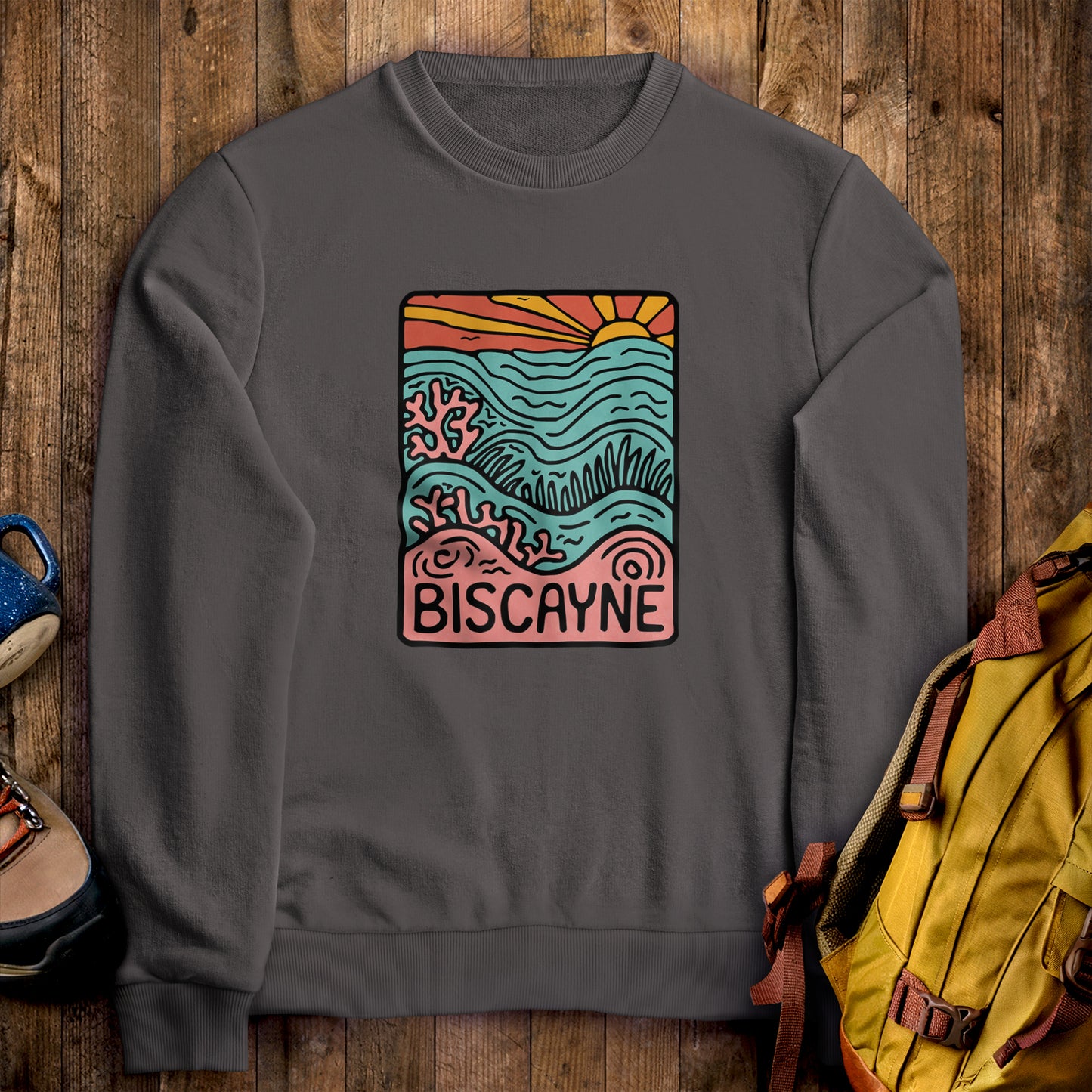 Biscayne National Park Crewneck Sweatshirt Charcoal Adventure and Outdoors Themed Sweatshirt