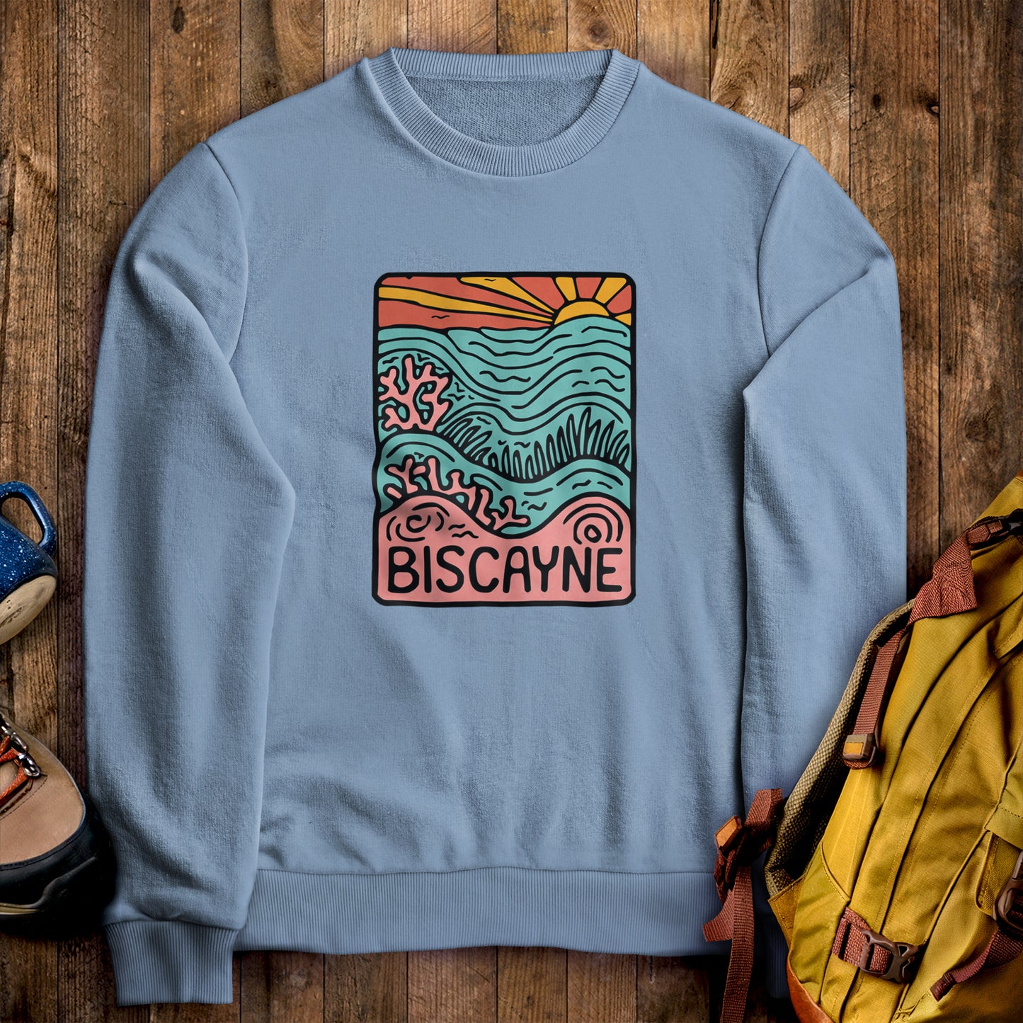 Biscayne National Park Crewneck Sweatshirt Stone Blue Adventure and Outdoors Themed Sweatshirt