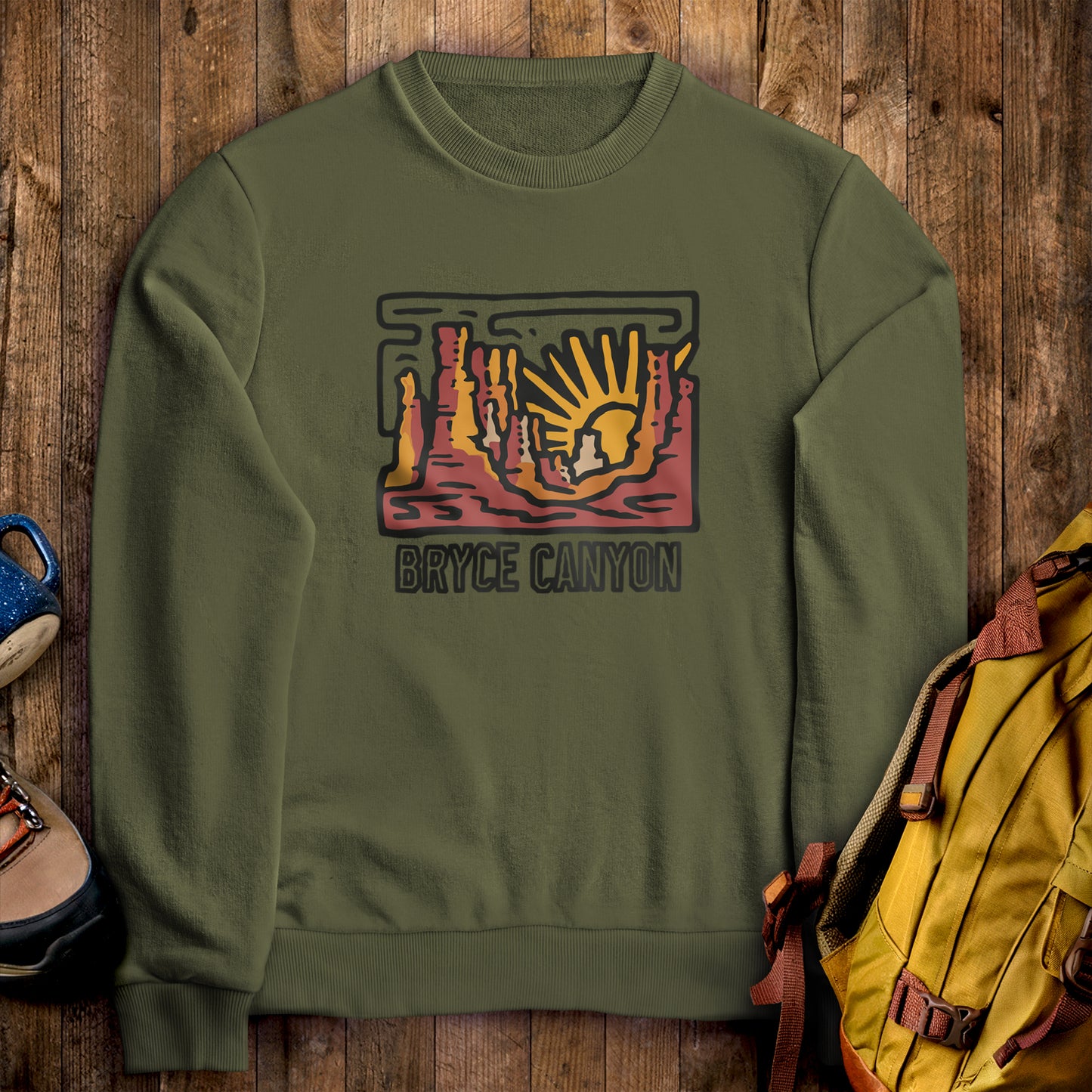 Bryce Canyon National Park Crewneck Sweatshirt Military Green Adventure and Outdoors Themed Sweatshirt